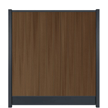 WPC (composiet) Fency naturel verticaal scherm 178 cm breed x ca. 200 cm hoog Mahonie met zwarte onderplank