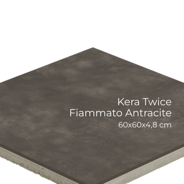Kera Twice 60x60x4,8 cm Fiammato Antracite