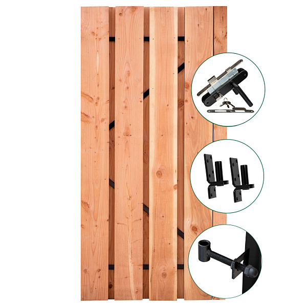 Tuindeur Privacy Meckelenburg Douglas met zwarte beslagset en rvs slot 195 x 100 cm