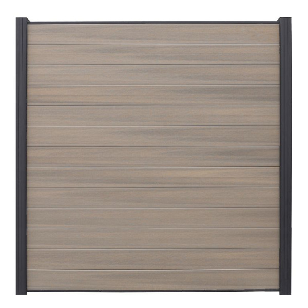 WPC (composiet) Fency naturel horizontaal scherm 178 cm breed x ca. 200 cm hoog Misty met zwarte onderplank