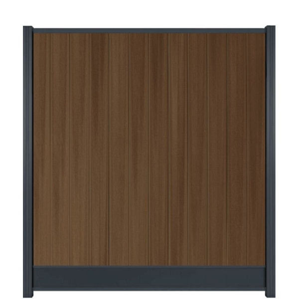 WPC (composiet) Fency naturel verticaal scherm 178 cm breed x ca. 200 cm hoog Mahonie met zwarte onderplank