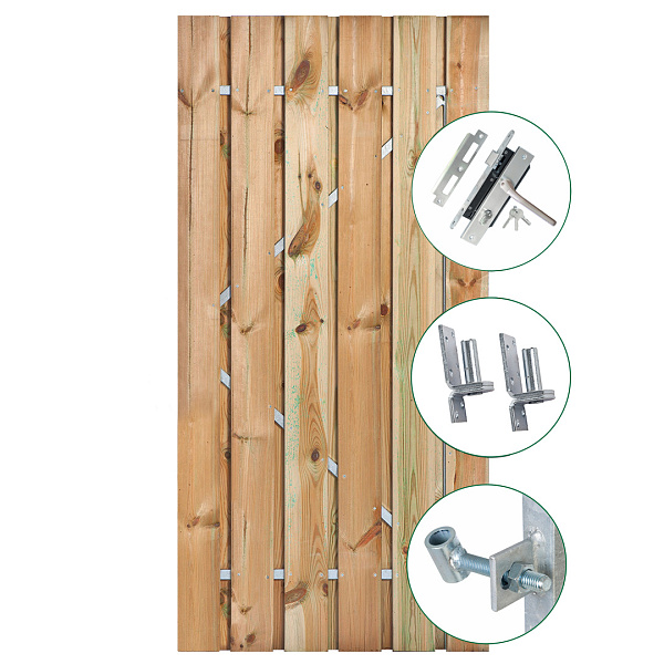 Tuindeur Privacy grenen groen geïmpregneerd met RVS inbouwslotset 100 x 195 cm