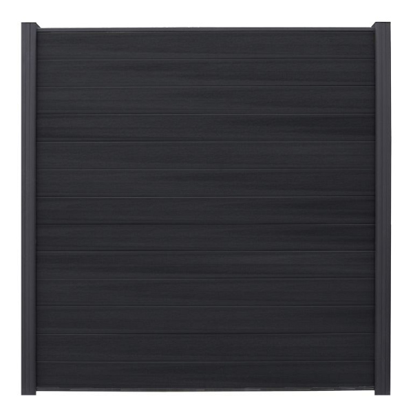 WPC (composiet) Fency naturel horizontaal scherm 178 cm breed x ca. 200 cm hoog Carbon met zwarte onderplank